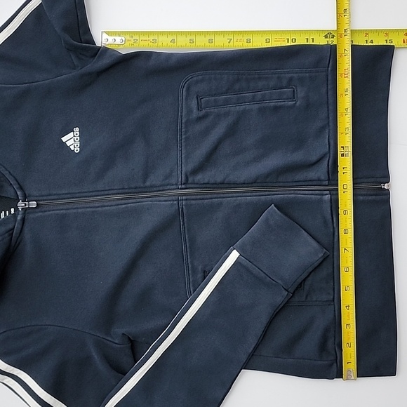 Adidas Women's Navy White Full  Zip Hoodie 3 Stripes Pockets Size Medium - Picture 12 of 13